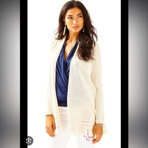Lilly Pulitzer Martinique Fringe Cardigan Sweater Heathered Sand‎ Dune